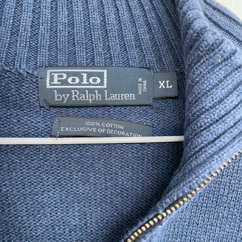 Vintage 90s Polo‎ Ralph Lauren Mens Blue 1/4 Zip Sweater Knit XL Cotton Blue tag